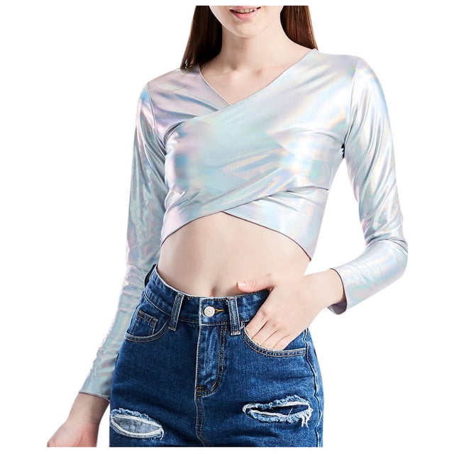 Pompotops Haut Tube Enveloppant en Cuir Verni Uni pour Femme, Haut de Performance