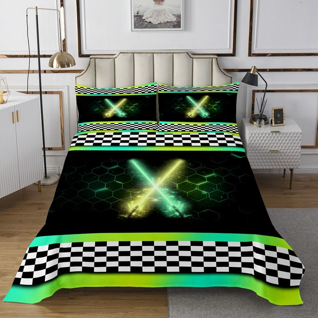 Erosebridal Lightsaber Coverlet Set Twin, Sports Game Bedding Set, Geometric Decor 2 Pieces