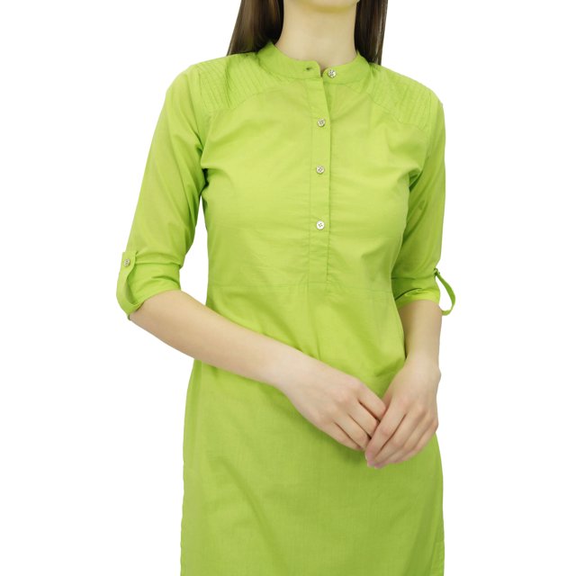 Phagun Kurti Tunique Unie en Coton Col Mandarin Kurta Blouse Ethnique Décontractée