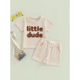 thumbnail image 2 of Faithtur Toddler Boys Summer Outfit Sets Short Sleeve Letter Print Tops + Solid Color Drawstring Shorts, 2 of 8