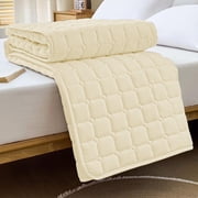 Amzcrzy Thick Mattress Pad Cover, 47×79 Inch Texture Soft Detachable Bed Pads Comfortable Washed Cotton Mattress Companion Modern Style Mattress Cover Breathable Washable Mattress Protector
