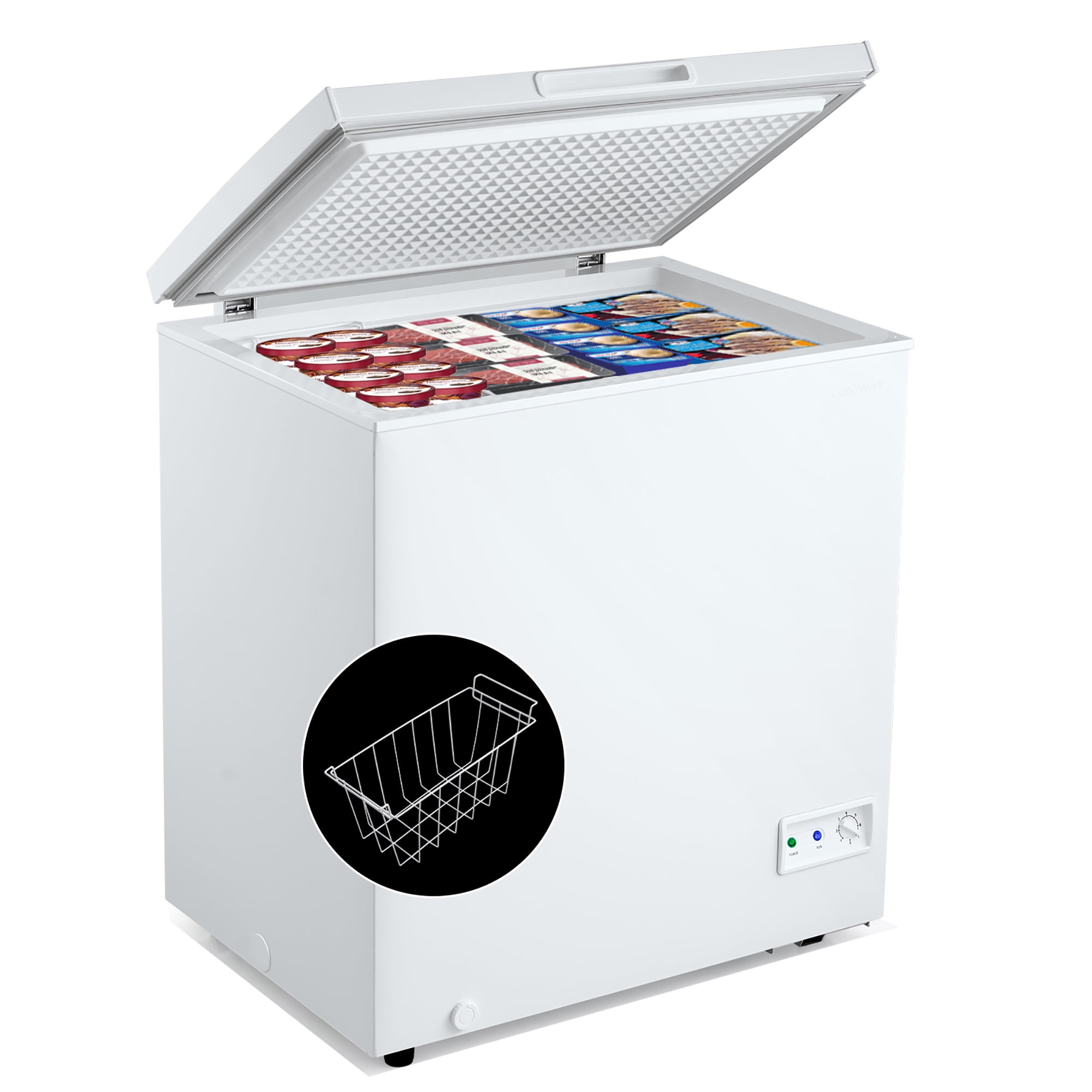 Costway Congélateur coffre de 5 pieds cubes avec panier de rangement amovible, congélateur profond
