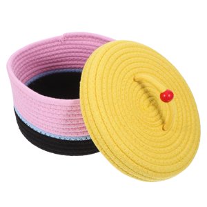 IDEANATEGRATE Dog Toy Box Cotton Rope With Lid For Home Organization Yellow 1 Set