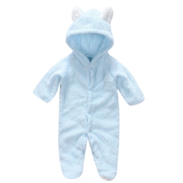 Barboteuses pour Bébés Filles Tout-Petits Bébés Garçons Filles Couleur Peluche Mignon Oreilles d'Ours Hiver Garder au Chaud Combinaison Barboteuse Nouvelle Combinaison Décontractée d'Hiver Bleu Pâle 6-9 Mois