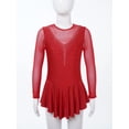 thumbnail image 3 of Linjinx Filles Enfants Justaucorps Robe de Danse Ballet à Manches Longues en Maille à Strass Assemblée Costume de Compétition de Patinage Artistique Rouge Cerise 14, 3 of 7