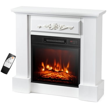 Costway 32" Electric Fireplace Mantel TV Stand Space Heater w/Remote Control 1400W White
