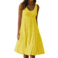 thumbnail image 1 of CHUANK Robes en Lin pour Femmes Été Grande Taille Manches Courtes Col en V Longueur Genou Robe Ample Décontractée Confortable Robe de Plage Soldes de Liquidation 2024, 1 of 6