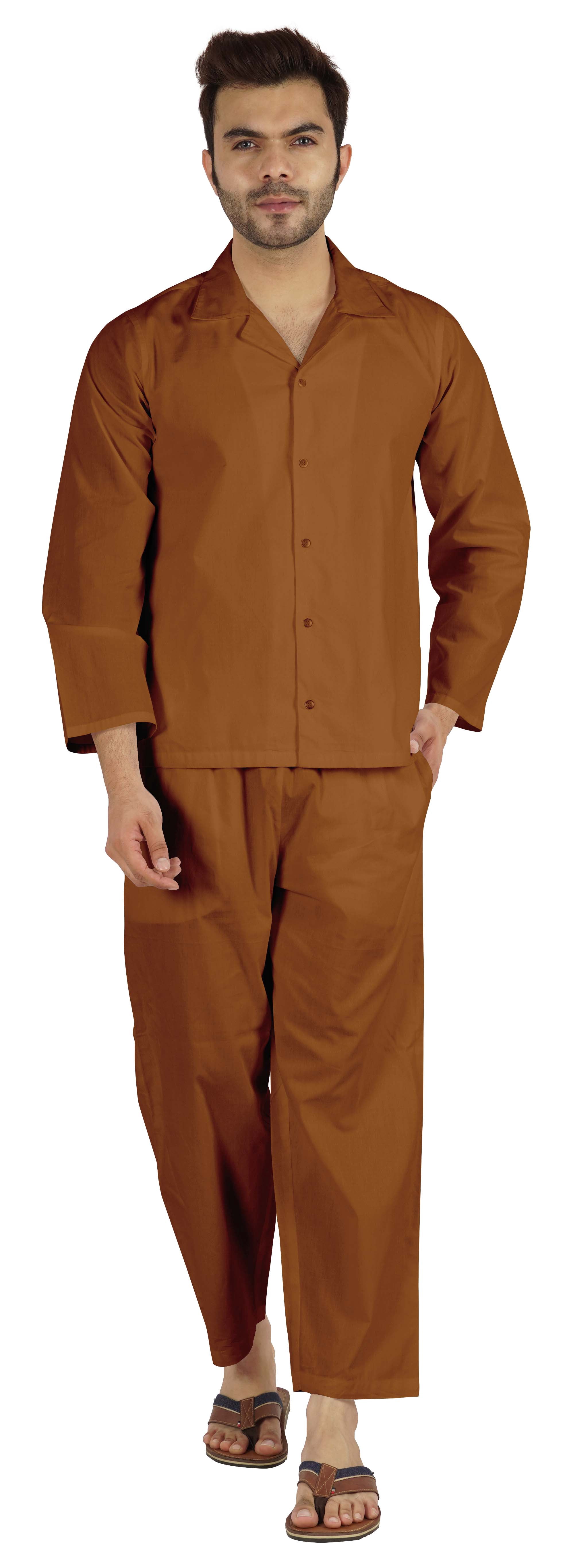 Inkmeso Classic Solid Cotton Nightwear Pajama Sets Button Up Pajamas For Men 2 Pc Nightwear
