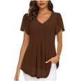 thumbnail image 1 of Timegard Hauts pour Femmes Été Chiffon Col en V Manches Courtes Pétale Blouse Plissée Fluide Tunique Décontractée Hauts, 1 of 6