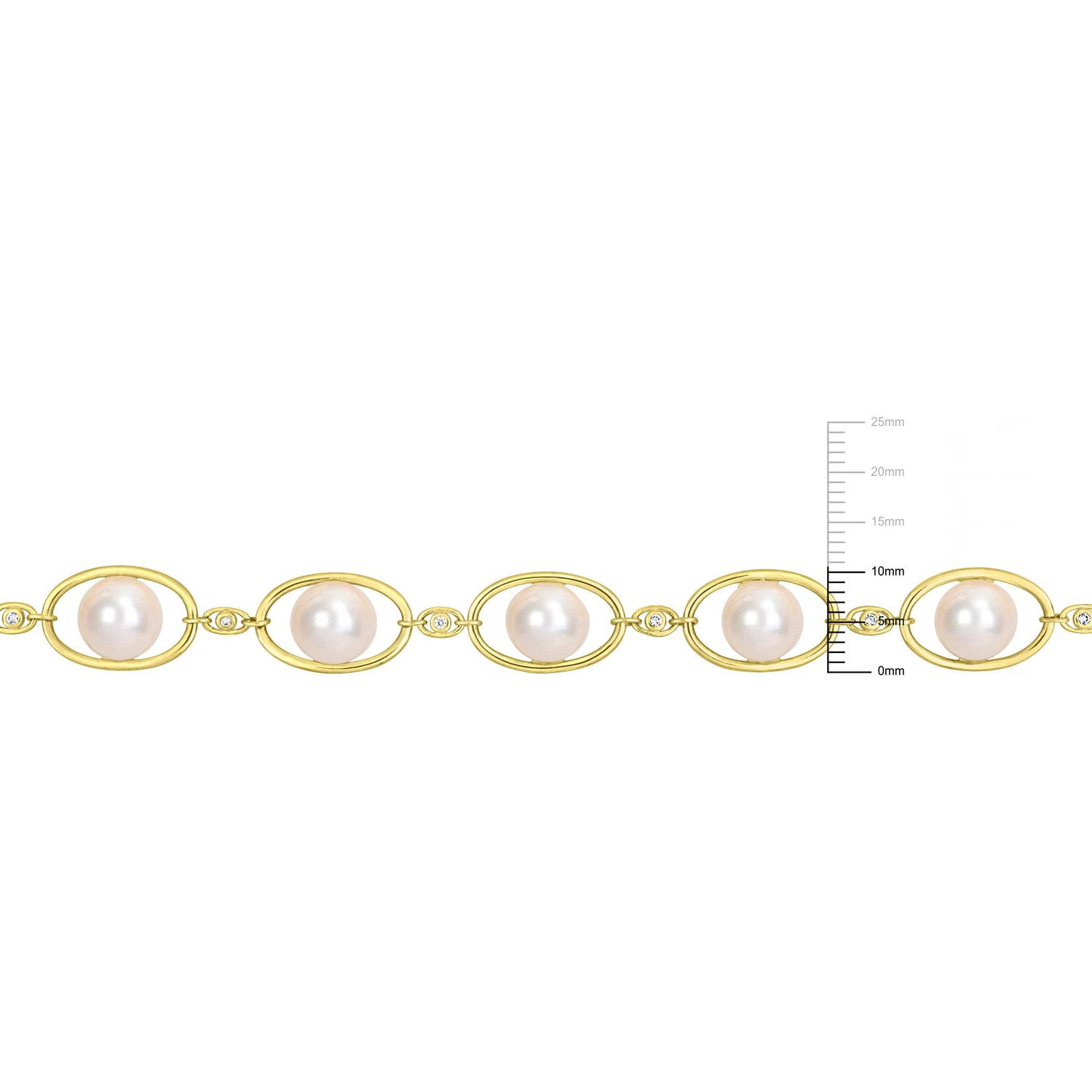 Collier à maillons ovales Miabella en argent sterling plaqué jaune 18K avec perles culture d'eau douce et zircon cubique, 22 po