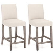 Gymax 2PCS 24.5'' Counter Height Bar Stools Modern Fabric Upholstered Kitchen Chairs Beige