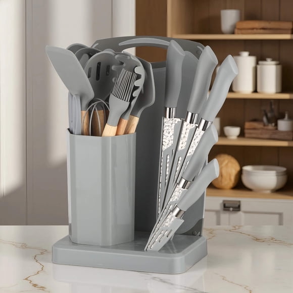 23 PCS Silicone Kitchen Utensils Set And Kitchen Knife Set With Removable Knife Cover, Non-Stick Heat Resistan Kitchen Tools Best Kitchen Cookware