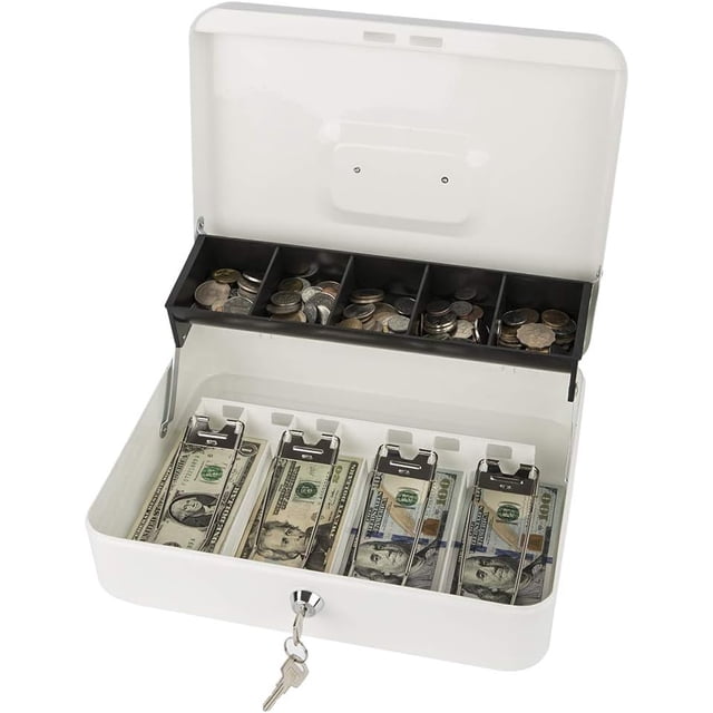 Locking Cash Box with Lock Money Box with Cash Tray Lock Box with Key Money Saving Organizer .Lx .Wx .H es XL Large