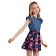 thumbnail image 4 of MSemis Robe d'Été Décontractée à Manches Courtes à Volants pour Filles, Haut en Denim, Robe en Jean, Robe Fleurie, Robe de Plage, Robe de Fête, Bleu Marine 6, 4 of 7