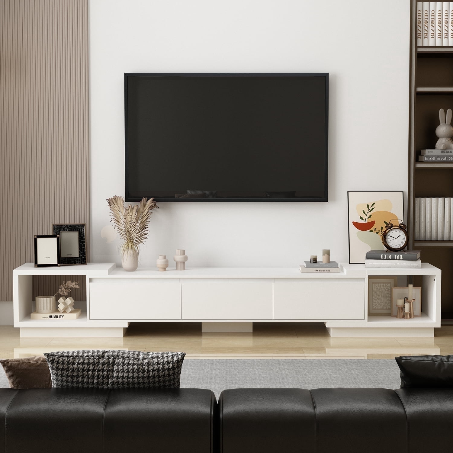 OxyLife 106.3" Extended TV Stand with Drawers, Entertainment Center for Living Room, White