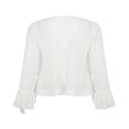 thumbnail image 3 of Women Pleated Shirt Long Sleeve Deep V Neck Ruffle Summer Tops, 3 of 6