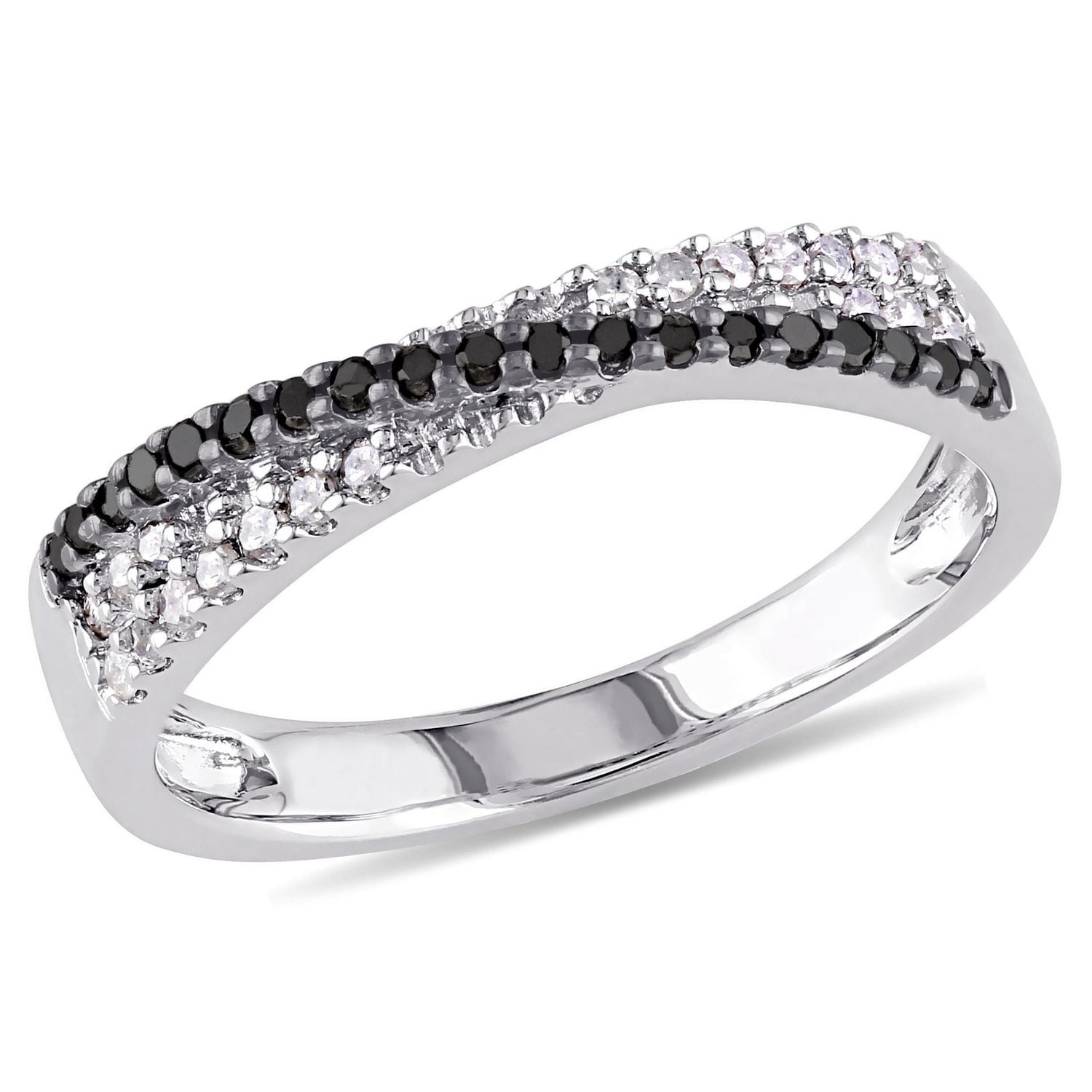 Bague d'anniversaire entrecroisée avec diamants noirs et blancs 1/4 CT poids total en argent sterling