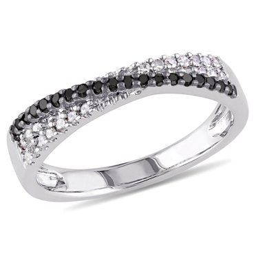 Bague d'anniversaire entrecroisée avec diamants noirs et blancs 1/4 CT poids total en argent sterling