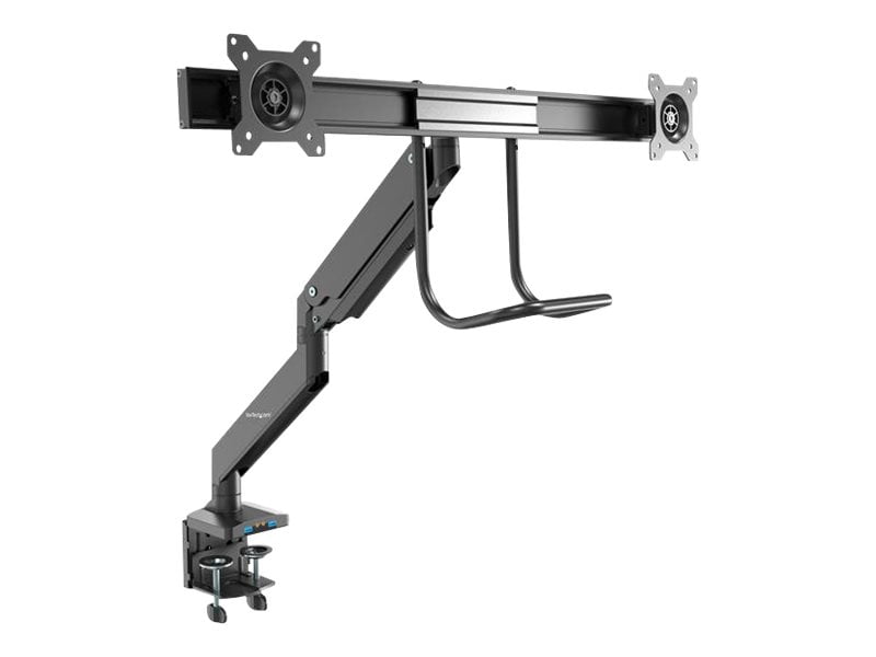 StarTech.com Desk Mount Dual Monitor Arm with USB & Audio - Slim Full Motion Adjustable Dual Monitor VESA Mount for up to 32" Displays - Ergonomic Articulating - C-Clamp/Grommet (ARMSLIMDUAL2USB3)