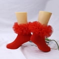 thumbnail image 2 of dmqupv Girls Ruffle Socks Ruffle Socks For Toddler Baby Girls Double Frilly Lace Dress Socks Kids Ankle Tutu Socks Red,Size for 6-8 Years, 2 of 7