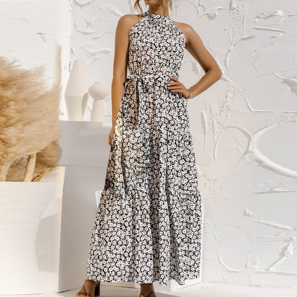 mtvxesu Dresses for Girls, Women Fashion Summer Sleeveless Print Sexy Casual Sling Long Dress Wedding Guest Dresses