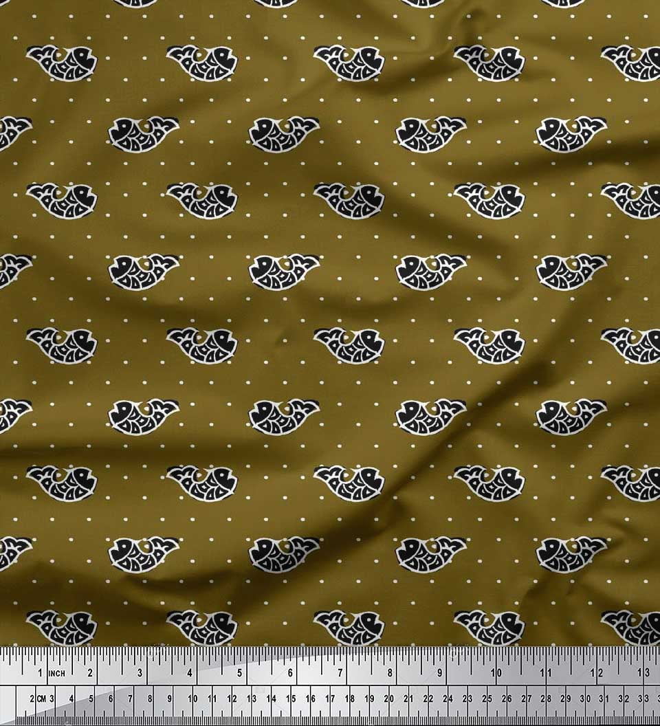 Soimoi Cotton Cambric Fabric Fish Block Printed Craft Fabric by The Yard 56 Inch Wide