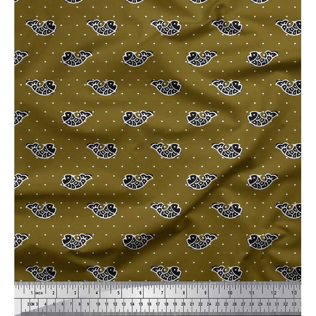 Soimoi Modal Satin Fabric Fish Block Print Fabric by Yard 42 Inch Wide