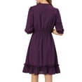 thumbnail image 3 of INSPIRE CHIC Robe Trapèze en Mousseline à Volants Superposés pour Femme, Manches 3/4, Smockée, 2TG, Violet, 3 of 8