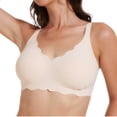 thumbnail image 1 of VEKDONE Fashion Women Large Size Solid Color Wave Lace Wireless Soft Support Together Daily Bra Beige M, 1 of 5
