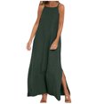 thumbnail image 1 of Penkiiy Robes Maxi pour Femmes 2024 Robe Longue à Bretelles Spaghetti Unie à Col Montant Sans Manches Robes d'Été Fendue à Bretelles Robe Fluide S Vert, 1 of 5