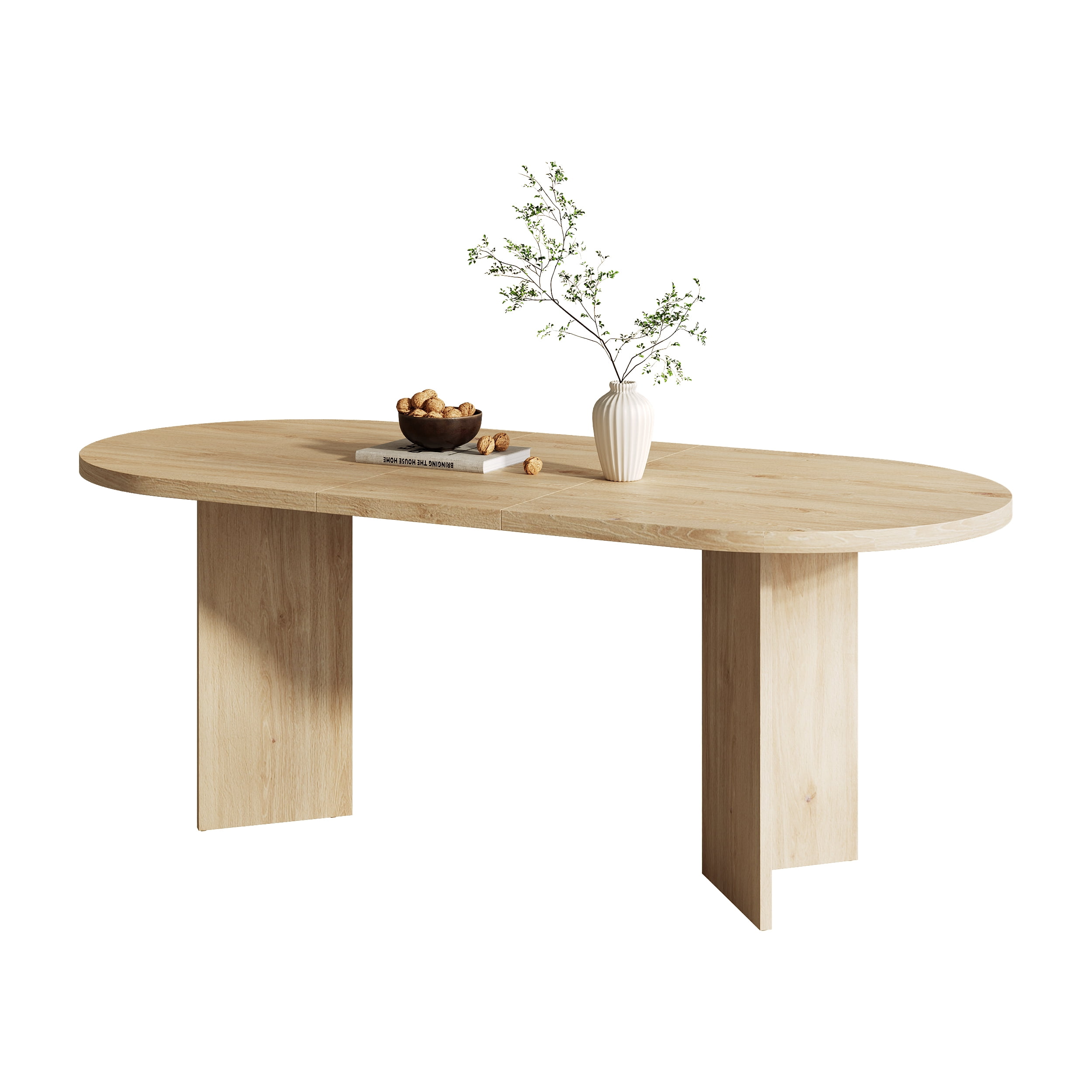 Noble House 79" Large Oval Dining Table for 6-8,Wood Grain Finish with Double Pedestal Base,Contemporary Dining Room Table,Oak