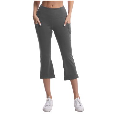 Dark Gray Track Gym Yoga Casual Trousers Pants for Women Summer Fall Capri High Leg Flare Wide Leg Elastic Waist Plain Boot Cut Leg Trousers Pants Ladies 2025 L