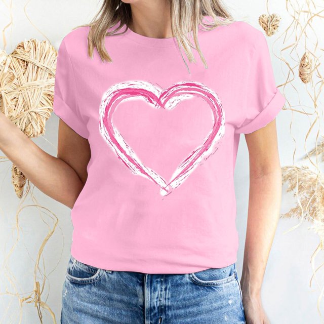 Pisexur Valentines Day T-shirt Top T-shirt à Manches Courtes Imprimé Amour de la Saint-Valentin pour Femmes Haut à Manches Courtes Col Rond Haut/chemise