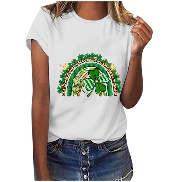 TopLLC St. Patrick's Day Patricks Day Chemises pour Femmes Hauts de Sarrau St Patricks Day Mode pour Dames St. Imprimé Léopard Manches Courtes Col Rond Chemise Femme Décontractée Ample