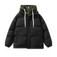 thumbnail image 1 of Pisexur Winter Coats for Men Long Sleeve Solid Color Mens Winter Jacket Casual Zipper Button Drawstring Warming Jacket Oversized Hooded Jacket Outerwear with Pockets S-3XL, 1 of 1