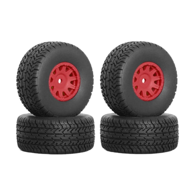 Milaget 4 Pieces RC Tires with Wheel Rim DIY Accessories for Ara550116 Crawler Model Red