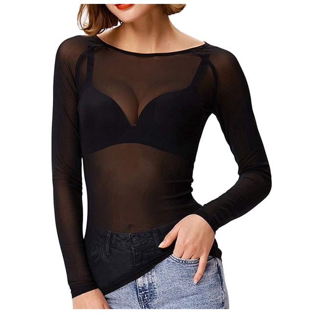 Chemise en Maille Transparente à Manches Longues pour Femmes Polyester pour Superposition dans Différentes Saisons