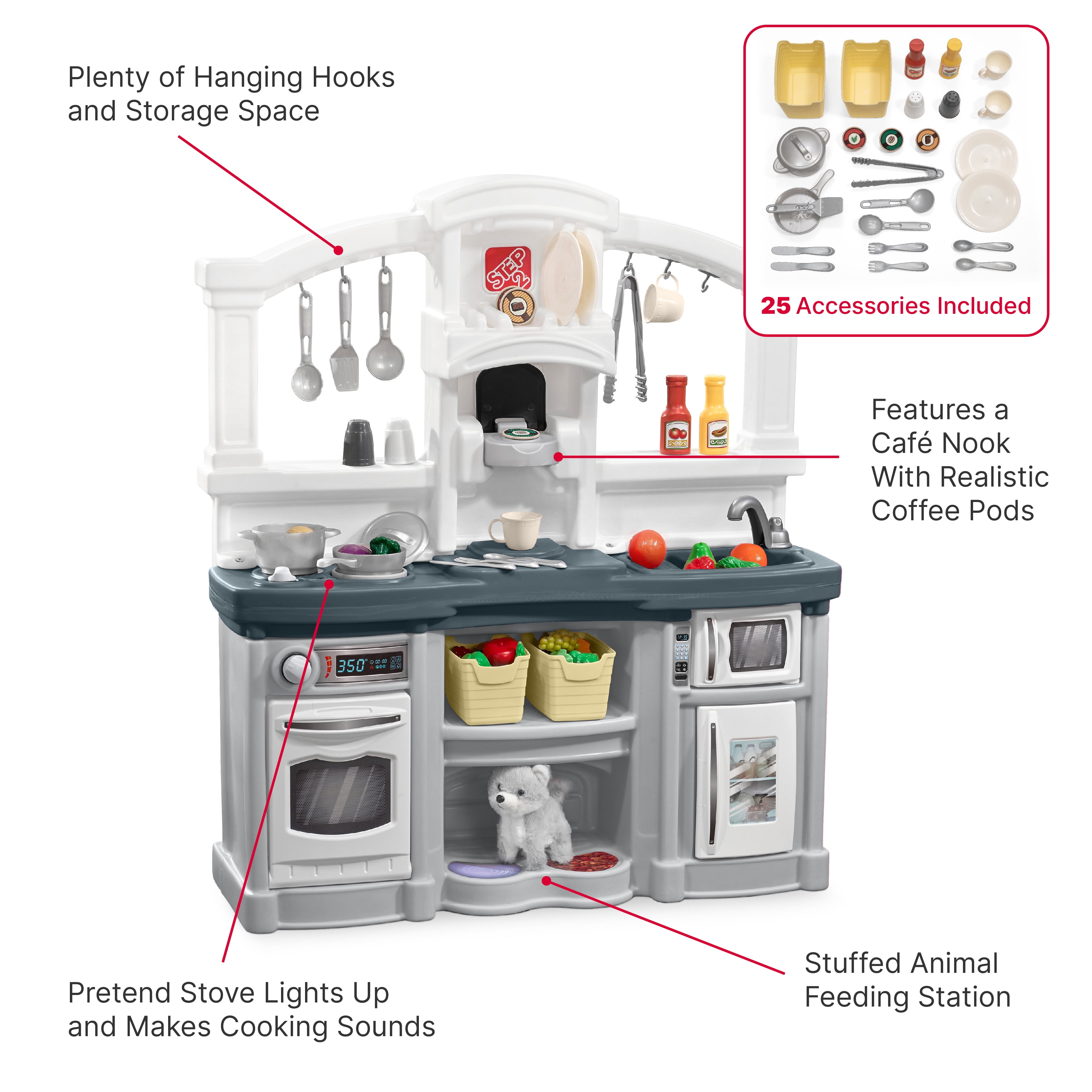 Step2 Fun with Friends – Cuisine pour tout-petits (Gris) – Inclut des accessoires – Pour les enfants de 2 ans et plus