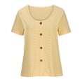 thumbnail image 3 of Plebaso Hauts d'Été pour Femmes Col Rond Manches Courtes T-Shirts Ajourés Décontractés Chemisiers à Boutons P-5TG, 3 of 5