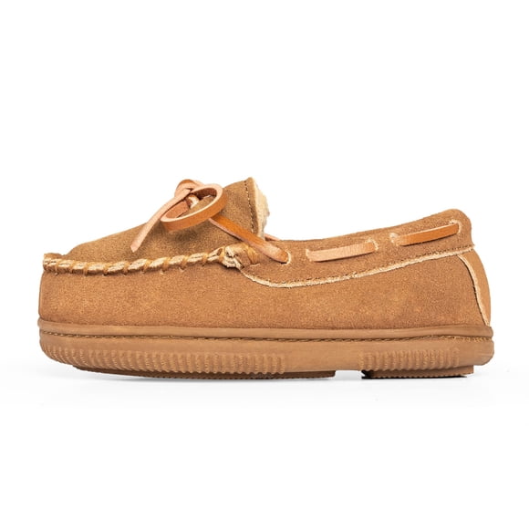 NORTY Size 1 Moccasin House Slippers for Kids- Slip-On Toddler Shoes for Boys and Girls - Suede - Runs True to Size - Chestnut