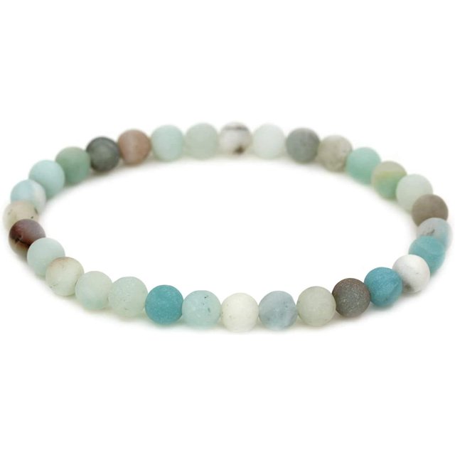 Bracelet Extensible Unisexe en Perles Rondes de 6 mm en Pierre Précieuse Amazonite Multicolore Mate Naturelle 7 Pouces
