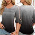 thumbnail image 2 of Plebaso Womens Summer Tops Ruffle 3/4 Length Sleeve Round Neck Shirts Pleated Casual Loose Tunic Blouses, 2 of 6