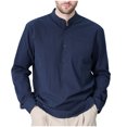 thumbnail image 1 of RXIRUCGD Mode Homme Uni Col Rabattu Demi-Cardigan Haut Décontracté Chemise Hauts à Boutons, Marine, Taille : 3TG, 1 of 3