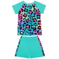thumbnail image 4 of MIASHUI Bathing Suit For Children Kids Girls Short Sleeve Swimwear And Shorts Leopard Heart Printed Set Green,8-9 Years, 4 of 9