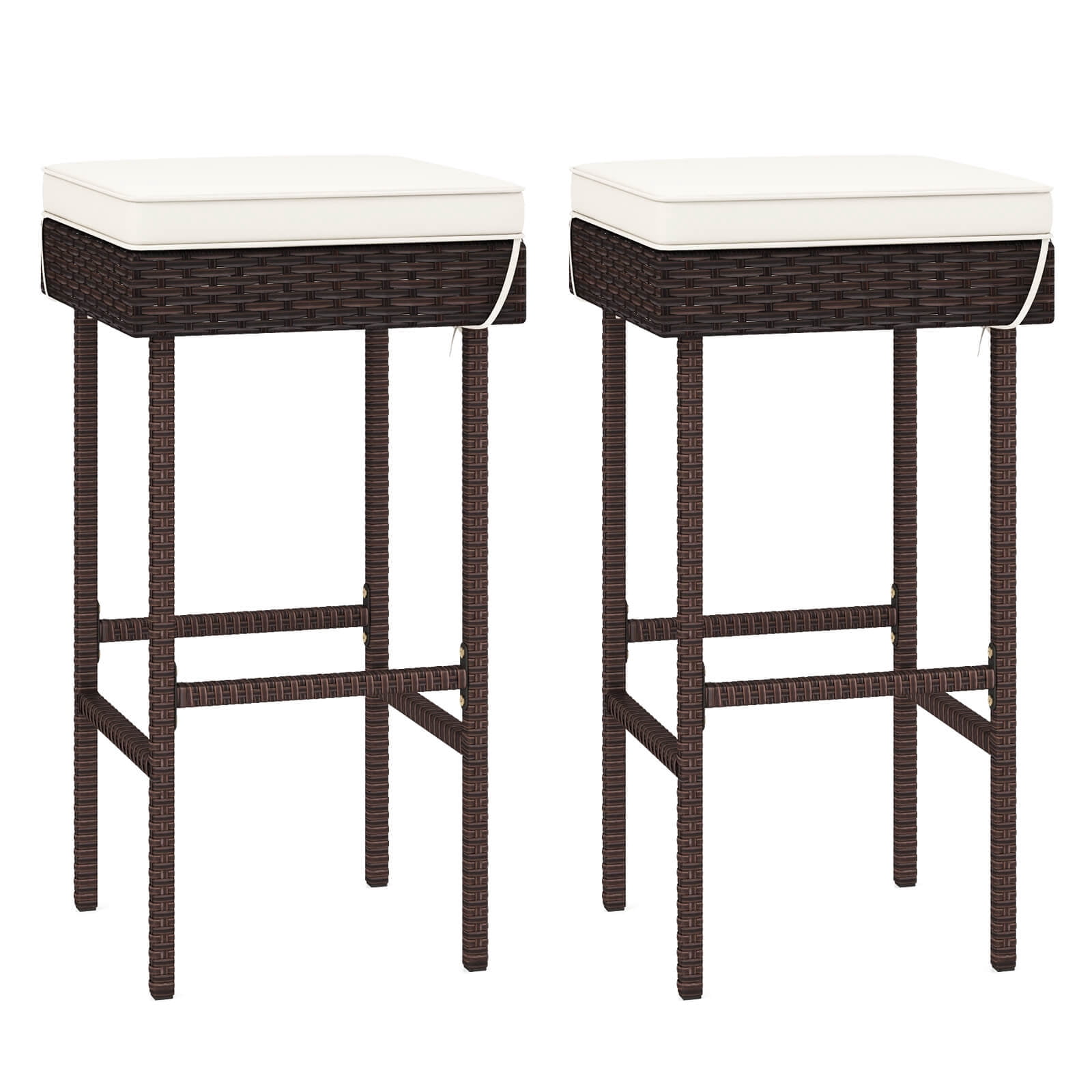 Costway Patio Rattan Barstools Set of 2 Outdoor Wicker Bar Height Chairs with Footrest
