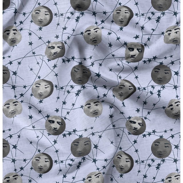 Soimoi Poly Georgette Fabric Moon & Stars Galaxy Print Fabric by The Yard 42 Inch Wide