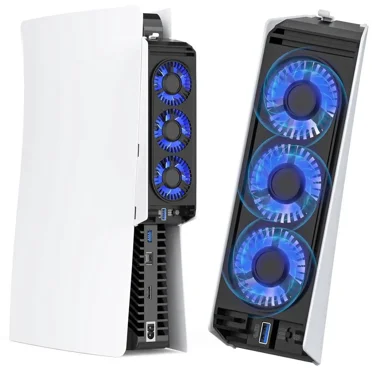 Ventilateur de Refroidissement pour Accessoires PS5 avec 3 Lumières DEL Bleues/ 2 Ports USB 3.0 / 2 Vitesses de Ventilateur, Compatible avec la Console PlayStation 5 Version Numérique/CD, Station de Refroidissement PS5 à Haute Efficacité