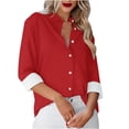 thumbnail image 1 of Besolor Button Down Shirts for Women Solid Color Long Sleeve Colared Tops Loose Office Blouses for Casual Work, 1 of 5