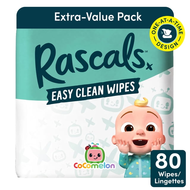 Rascals Easy Clean Baby Wipes, Single Pack, 80 Count