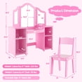 thumbnail image 2 of Gymax Kids Vanity 2 in 1 Princess Makeup Desk & Chair Set Safe Tri-fold Mirror Pink, 2 of 9